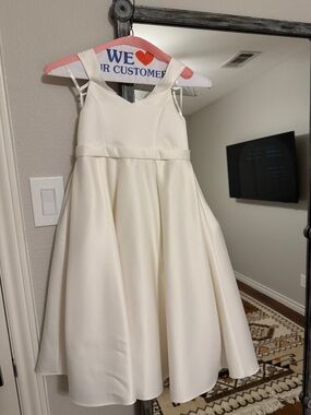 Girls' Ivory Satin A-Line Formal Dress with V-Neck
